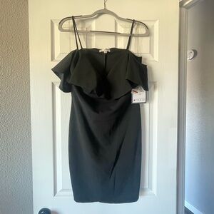 Emerald Sundae Cocktail Dress - Bodycon Dress with Ruffle Cold Shoulder